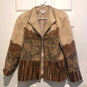 COLDWATER CREEK Open Jacket Browns Beige Tans Suede Look Sz 14  Ex. Cond